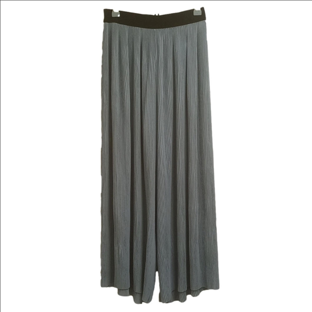 🆕 ZARA PLEATED CULOTTES TROUSERS LIGHT BLUE CROPPED PANTS WITH VELVET WAISTBAND - Picture 5 of 10